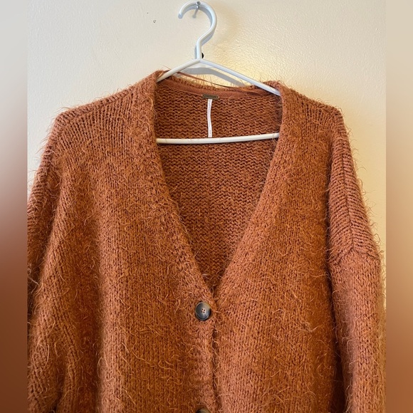 Free People Nevermind Cardigan Size Medium Orange Button Down Cotton Blend - Picture 8 of 15